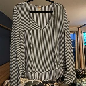 Navy and white striped bell sleeve top